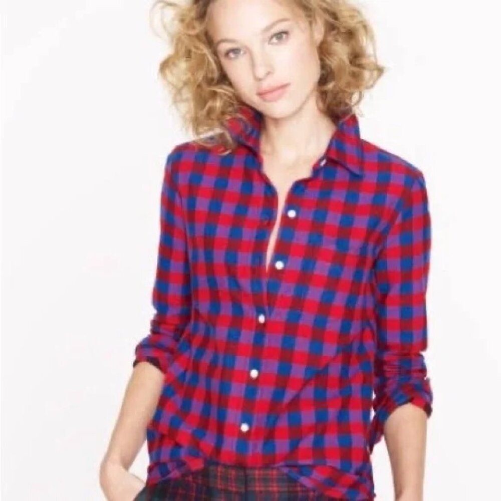 Jcrew Flannel Red Buffalo Check Gingham Button Down Shirt Size XS Extra Small